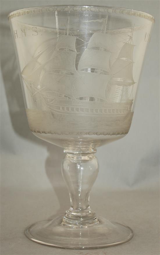 Napoleonic Wars Interest: A massive glass commemorative goblet, early 20th century, 32cm.